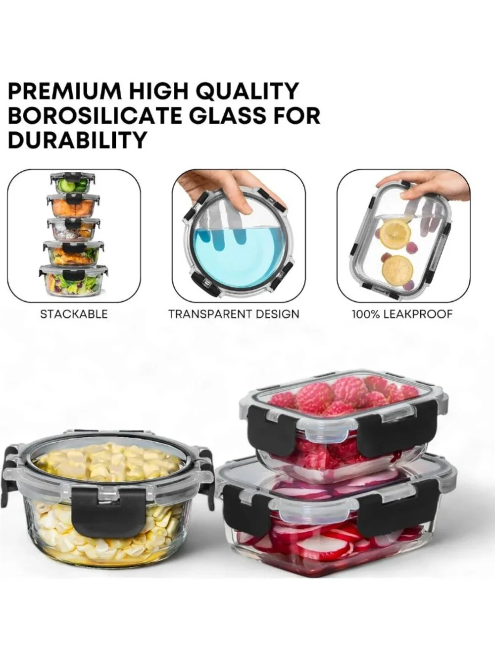 30 PC Glass Meal Prep Containers with Lids - Airtight, Leakproof, Oven